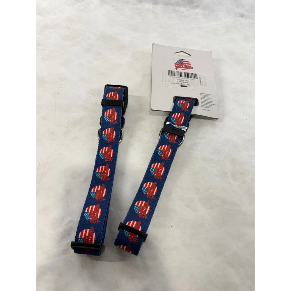 Planet Hollywood Americana Dog Collar Blue Red White Stars Large XL New 2 Pack